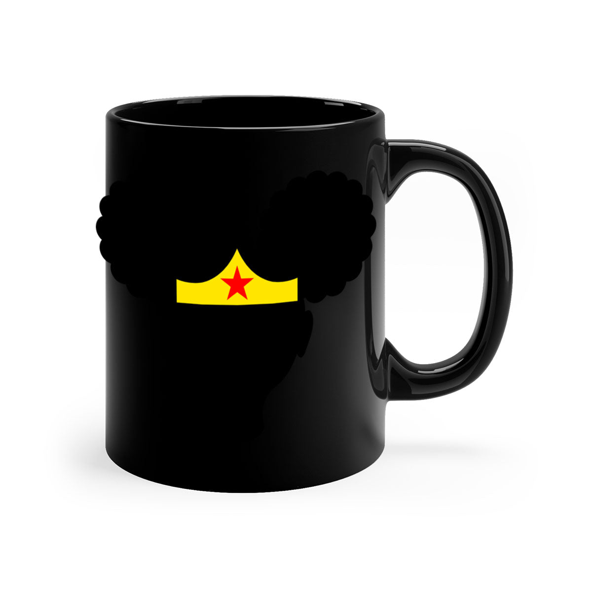 Afro Puffs Girl Wonder Woman Mug featuring a two-tone design with a colored handle and interior, perfect for coffee and tea.