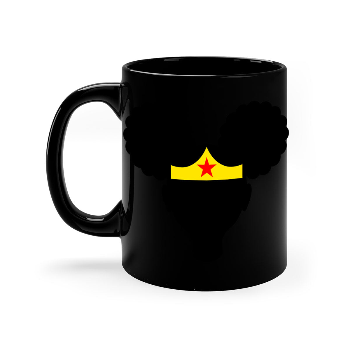 Afro Puffs Girl Wonder Woman Mug featuring a two-tone design with a colored handle and interior, perfect for coffee and tea.