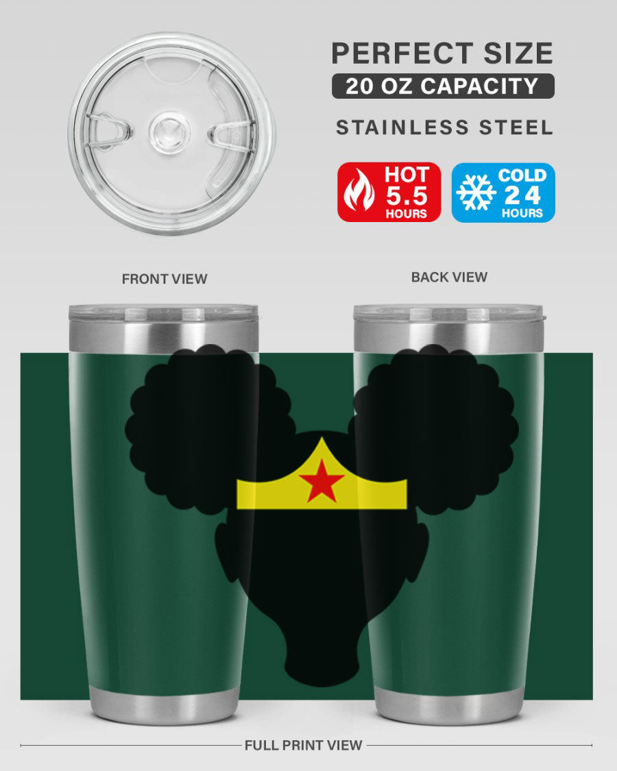 Afro Puffs Girl Wonder Woman 78# Tumbler showcasing vibrant design and stainless steel construction, perfect for hot and cold beverages.