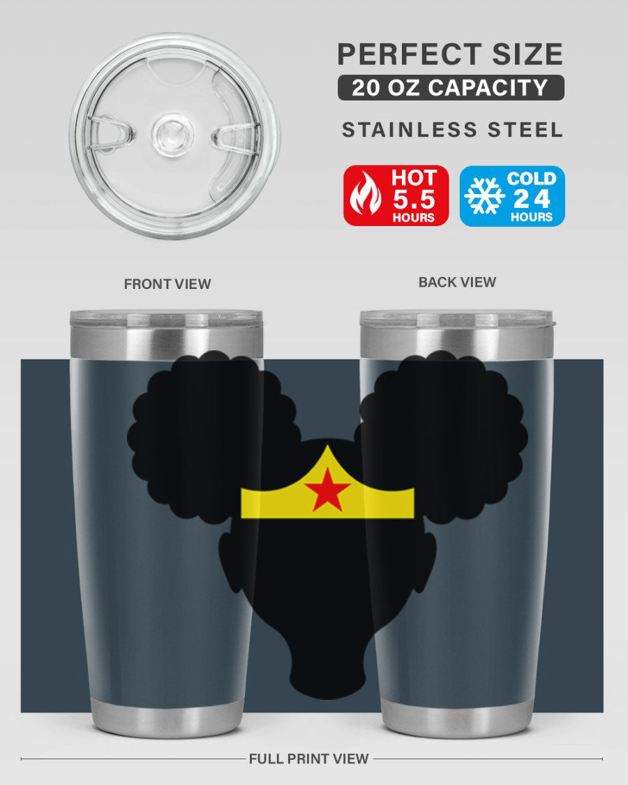 Afro Puffs Girl Wonder Woman 78# Tumbler showcasing vibrant design and stainless steel construction, perfect for hot and cold beverages.
