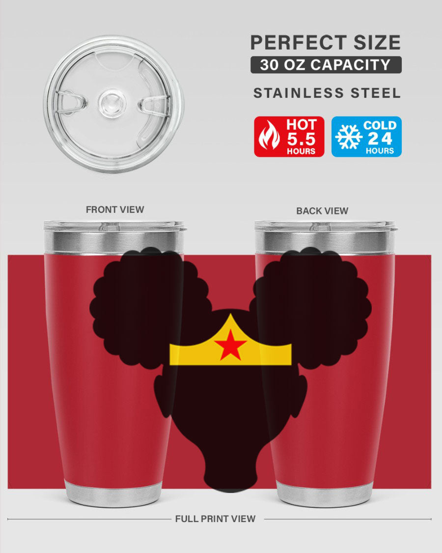 Afro Puffs Girl Wonder Woman 78# Tumbler showcasing vibrant design and stainless steel construction, perfect for hot and cold beverages.