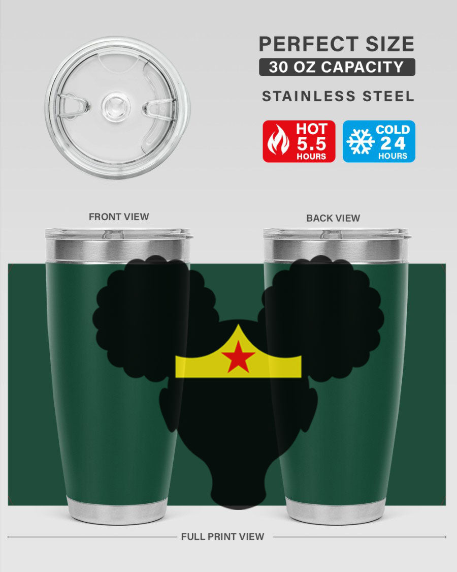 Afro Puffs Girl Wonder Woman 78# Tumbler showcasing vibrant design and stainless steel construction, perfect for hot and cold beverages.