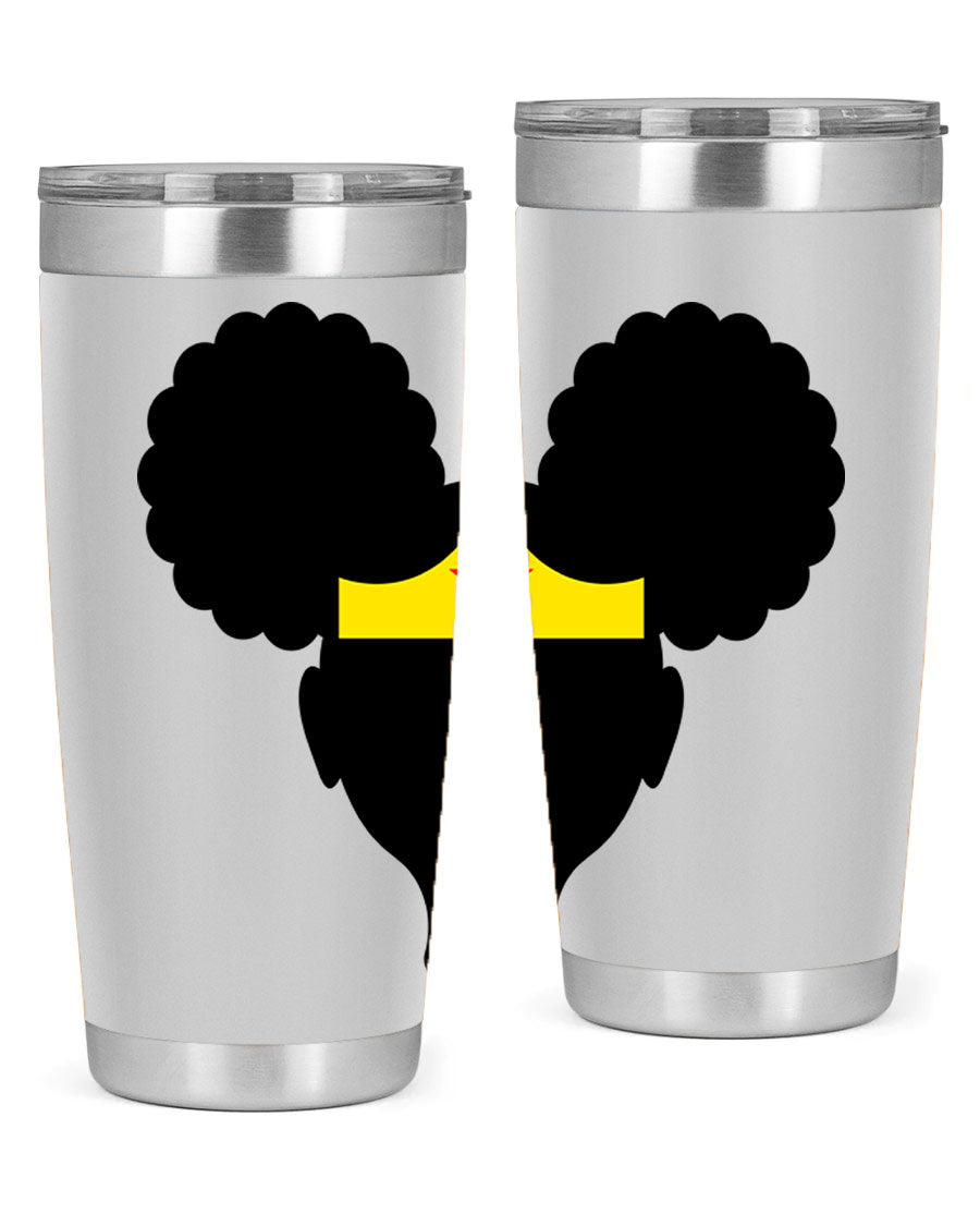 Afro Puffs Girl Wonder Woman 78# Tumbler showcasing vibrant design and stainless steel construction, perfect for hot and cold beverages.