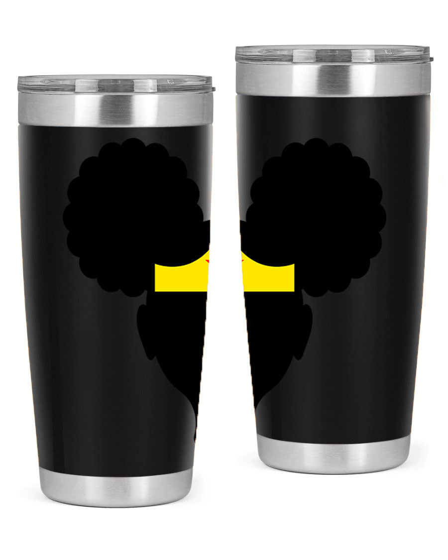 Afro Puffs Girl Wonder Woman 78# Tumbler showcasing vibrant design and stainless steel construction, perfect for hot and cold beverages.