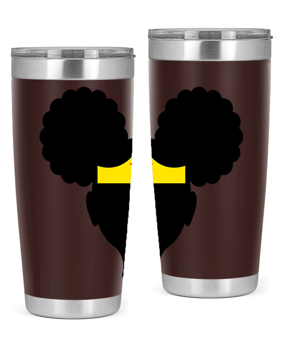 Afro Puffs Girl Wonder Woman 78# Tumbler showcasing vibrant design and stainless steel construction, perfect for hot and cold beverages.