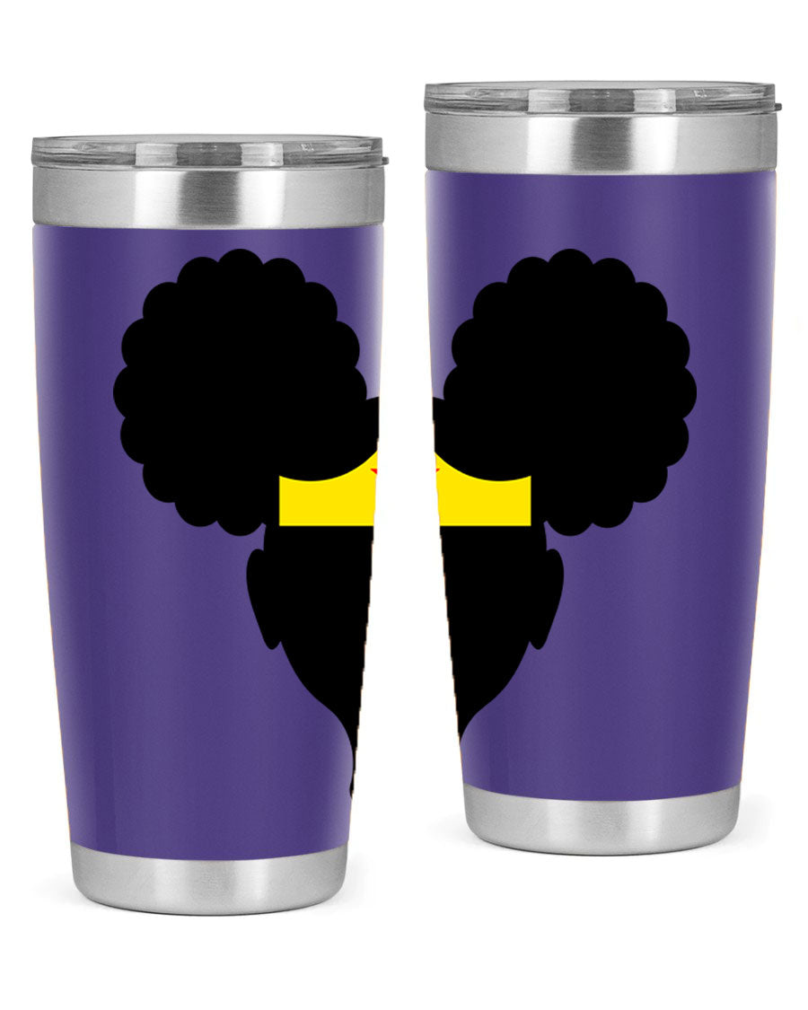 Afro Puffs Girl Wonder Woman 78# Tumbler showcasing vibrant design and stainless steel construction, perfect for hot and cold beverages.