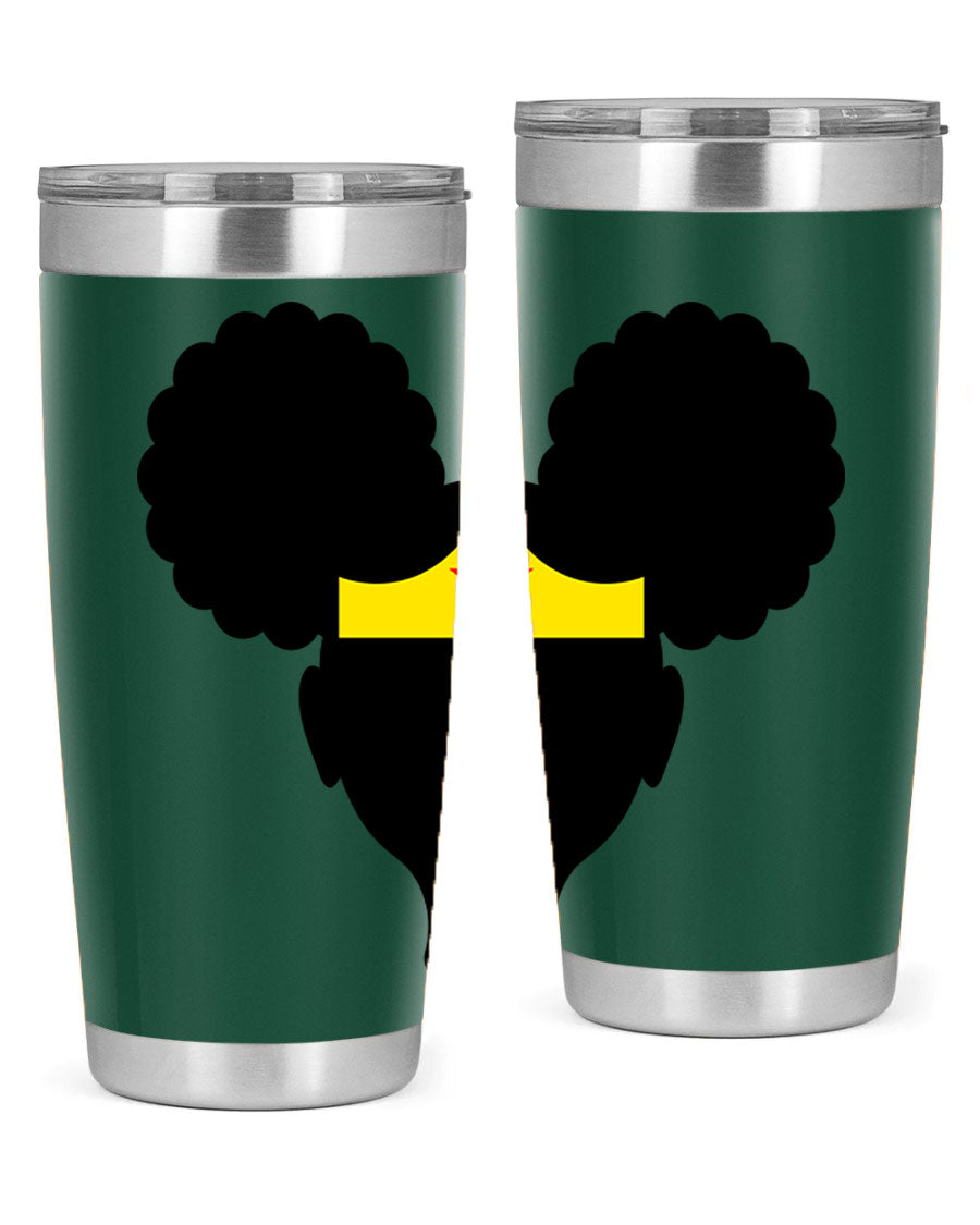Afro Puffs Girl Wonder Woman 78# Tumbler showcasing vibrant design and stainless steel construction, perfect for hot and cold beverages.