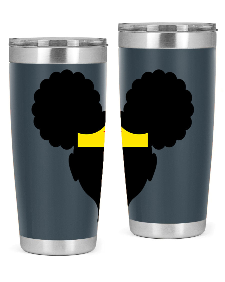 Afro Puffs Girl Wonder Woman 78# Tumbler showcasing vibrant design and stainless steel construction, perfect for hot and cold beverages.