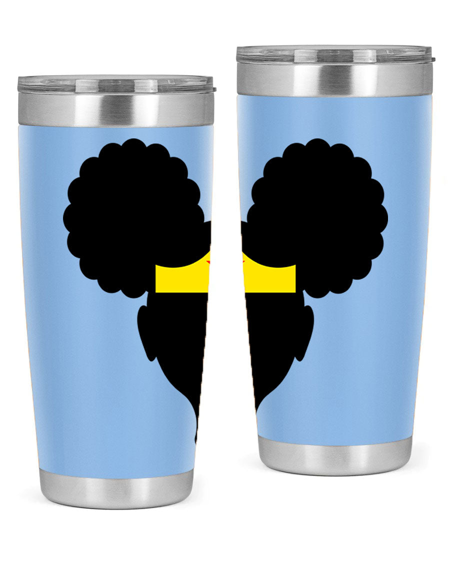 Afro Puffs Girl Wonder Woman 78# Tumbler showcasing vibrant design and stainless steel construction, perfect for hot and cold beverages.