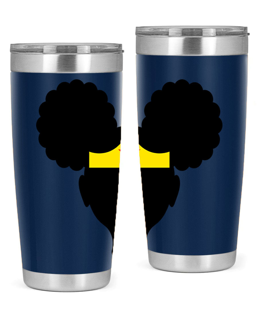 Afro Puffs Girl Wonder Woman 78# Tumbler showcasing vibrant design and stainless steel construction, perfect for hot and cold beverages.