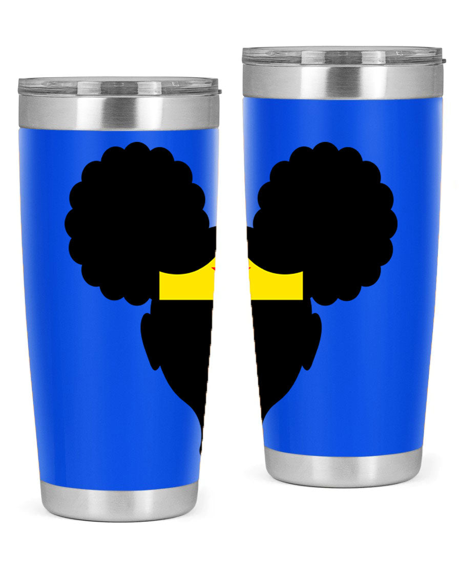 Afro Puffs Girl Wonder Woman 78# Tumbler showcasing vibrant design and stainless steel construction, perfect for hot and cold beverages.