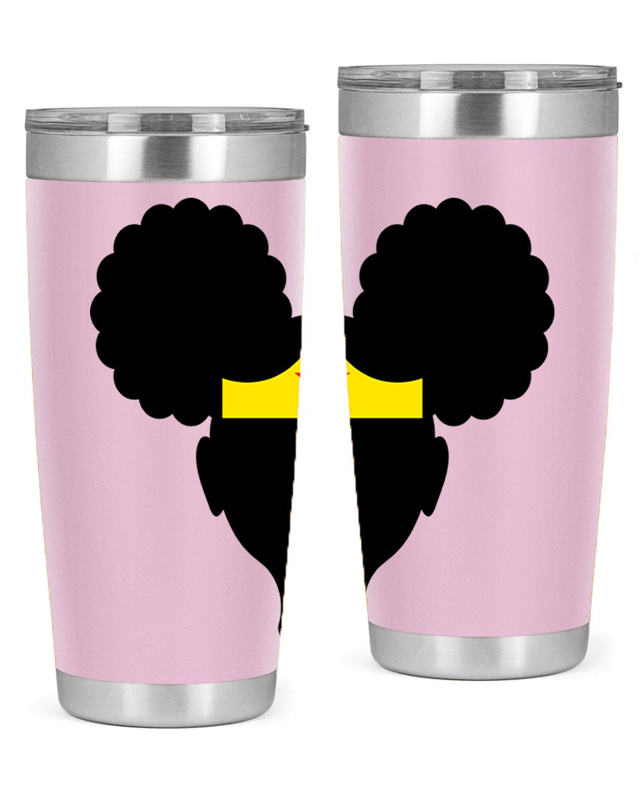 Afro Puffs Girl Wonder Woman 78# Tumbler showcasing vibrant design and stainless steel construction, perfect for hot and cold beverages.