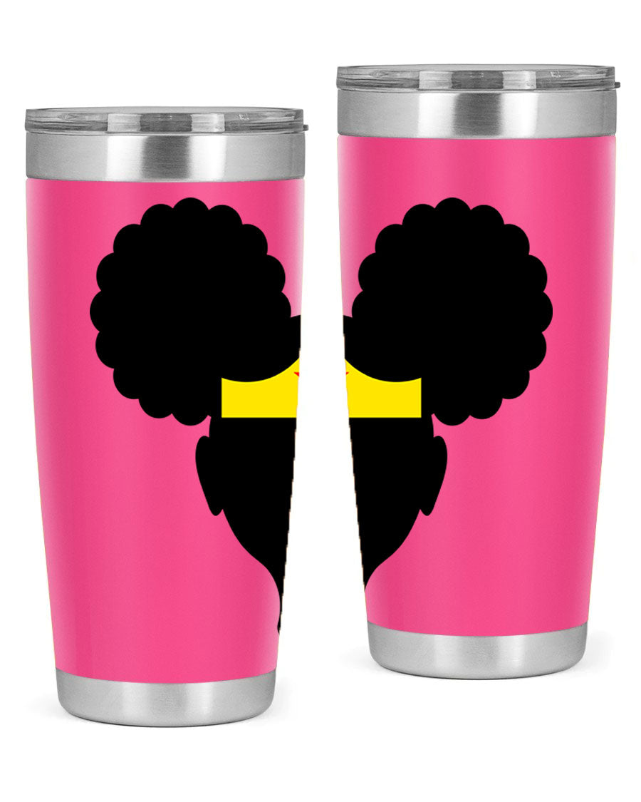 Afro Puffs Girl Wonder Woman 78# Tumbler showcasing vibrant design and stainless steel construction, perfect for hot and cold beverages.