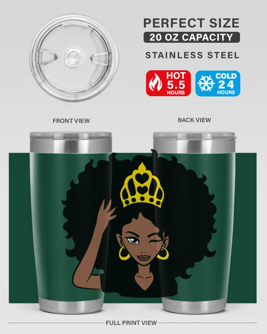 Afro Queen Crown 72# Tumbler showcasing its stylish design and stainless steel construction, perfect for women and girls.
