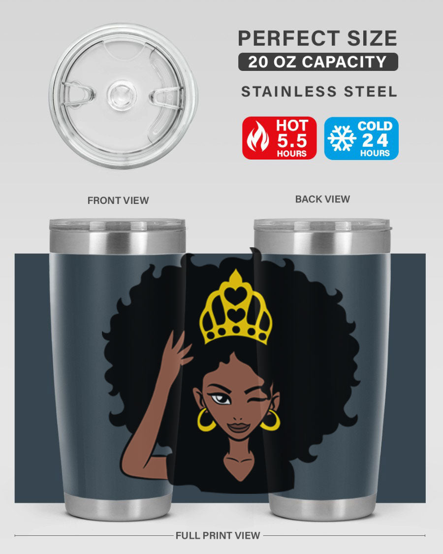Afro Queen Crown 72# Tumbler showcasing its stylish design and stainless steel construction, perfect for women and girls.
