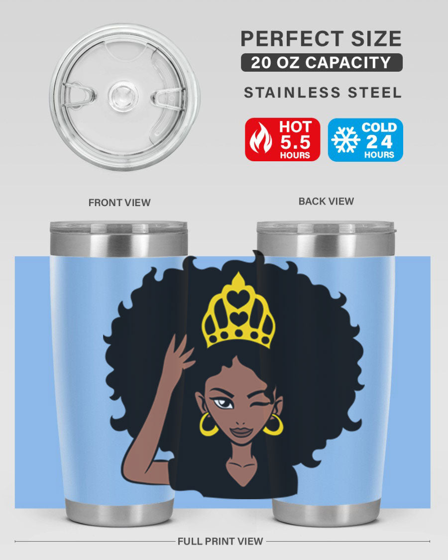 Afro Queen Crown 72# Tumbler showcasing its stylish design and stainless steel construction, perfect for women and girls.