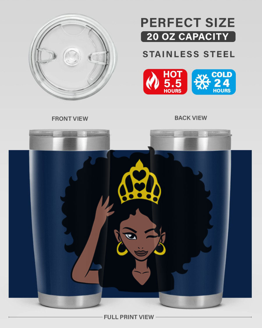 Afro Queen Crown 72# Tumbler showcasing its stylish design and stainless steel construction, perfect for women and girls.
