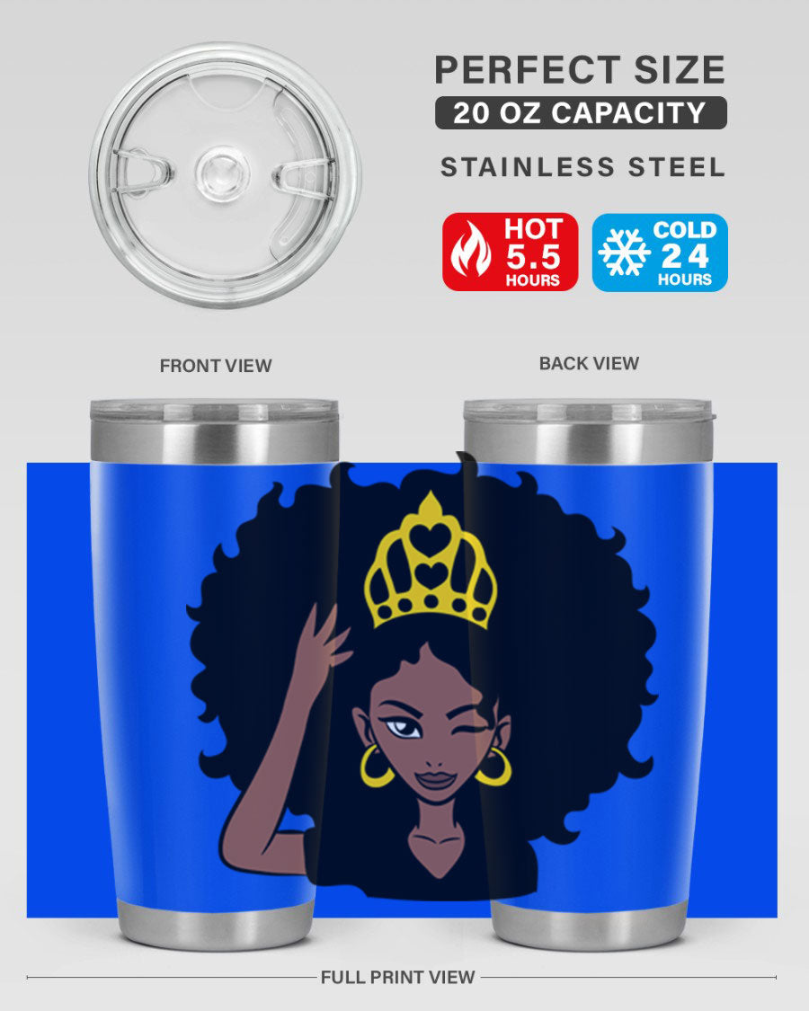 Afro Queen Crown 72# Tumbler showcasing its stylish design and stainless steel construction, perfect for women and girls.