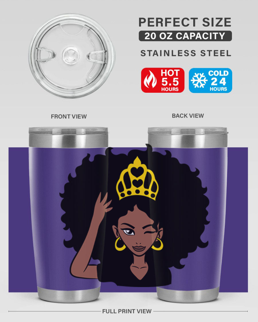 Afro Queen Crown 72# Tumbler showcasing its stylish design and stainless steel construction, perfect for women and girls.