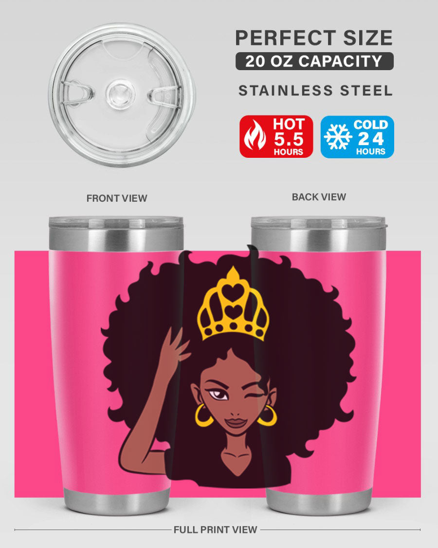 Afro Queen Crown 72# Tumbler showcasing its stylish design and stainless steel construction, perfect for women and girls.
