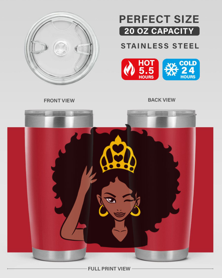 Afro Queen Crown 72# Tumbler showcasing its stylish design and stainless steel construction, perfect for women and girls.