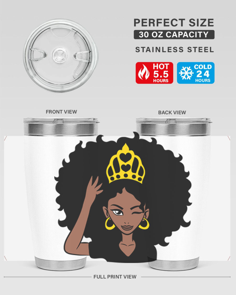 Afro Queen Crown 72# Tumbler showcasing its stylish design and stainless steel construction, perfect for women and girls.