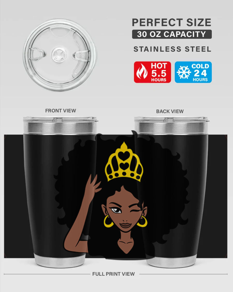 Afro Queen Crown 72# Tumbler showcasing its stylish design and stainless steel construction, perfect for women and girls.