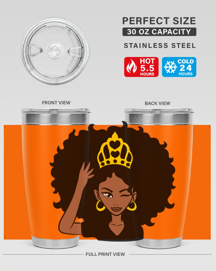 Afro Queen Crown 72# Tumbler showcasing its stylish design and stainless steel construction, perfect for women and girls.