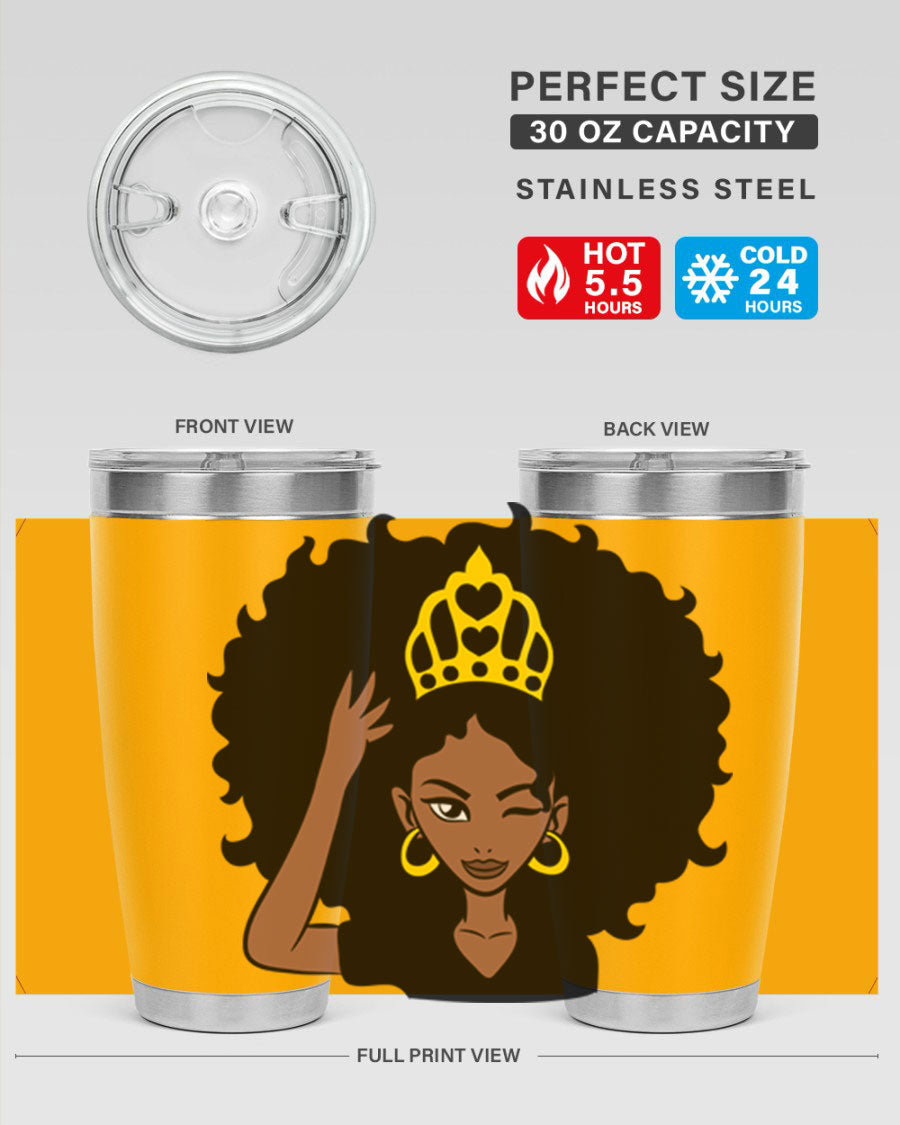 Afro Queen Crown 72# Tumbler showcasing its stylish design and stainless steel construction, perfect for women and girls.