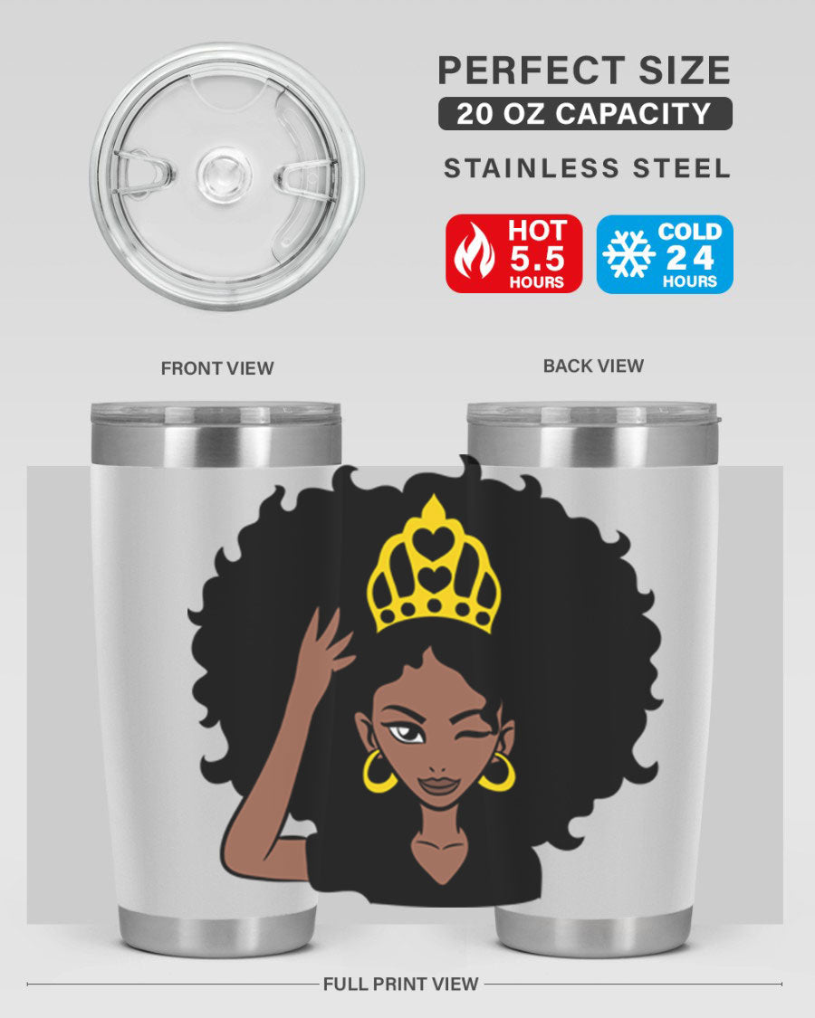 Afro Queen Crown 72# Tumbler showcasing its stylish design and stainless steel construction, perfect for women and girls.