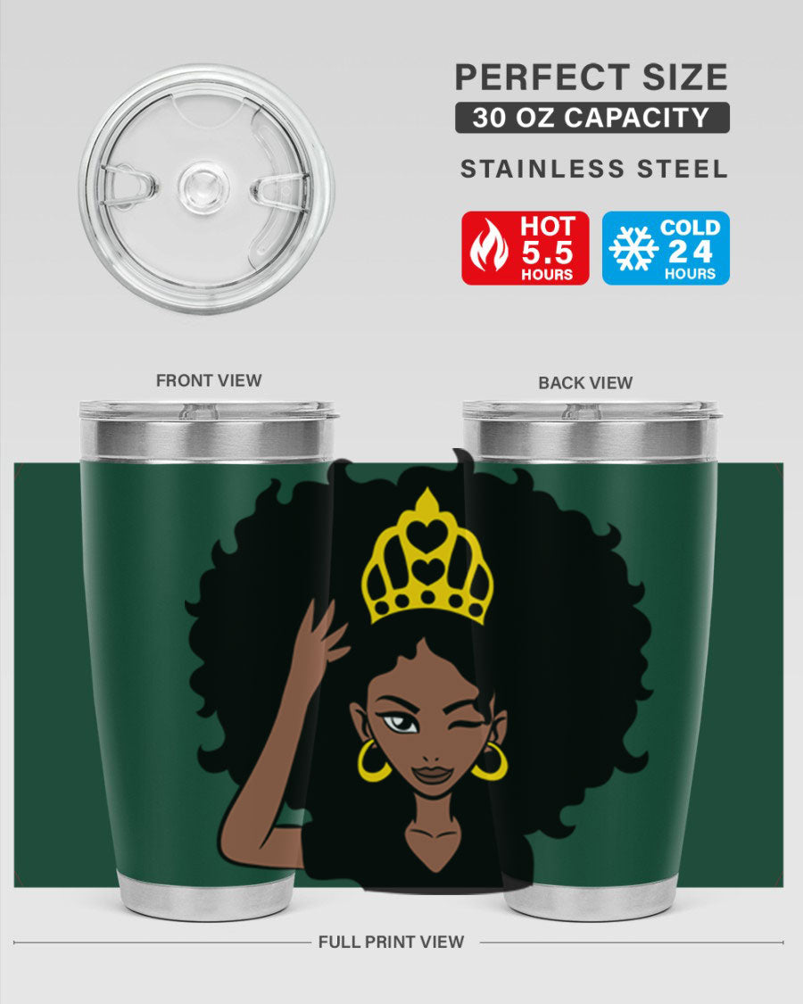 Afro Queen Crown 72# Tumbler showcasing its stylish design and stainless steel construction, perfect for women and girls.