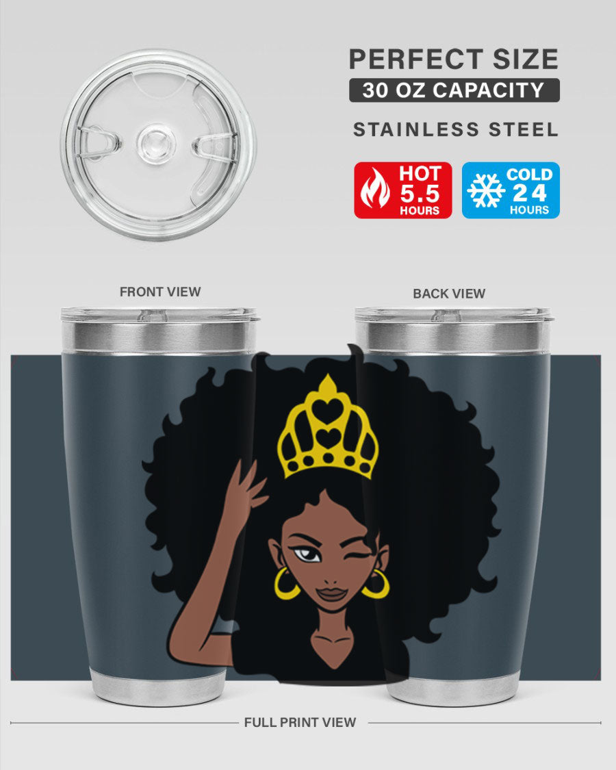 Afro Queen Crown 72# Tumbler showcasing its stylish design and stainless steel construction, perfect for women and girls.