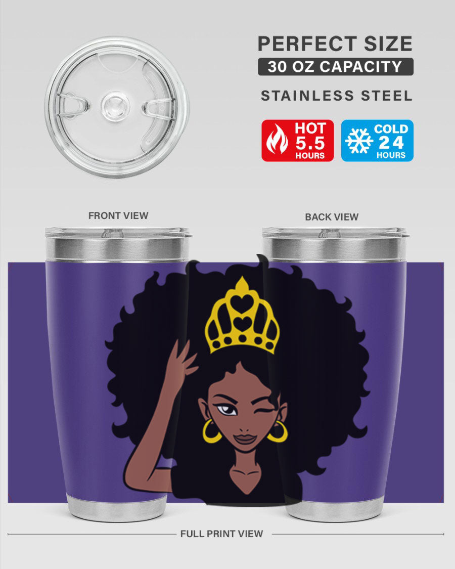 Afro Queen Crown 72# Tumbler showcasing its stylish design and stainless steel construction, perfect for women and girls.