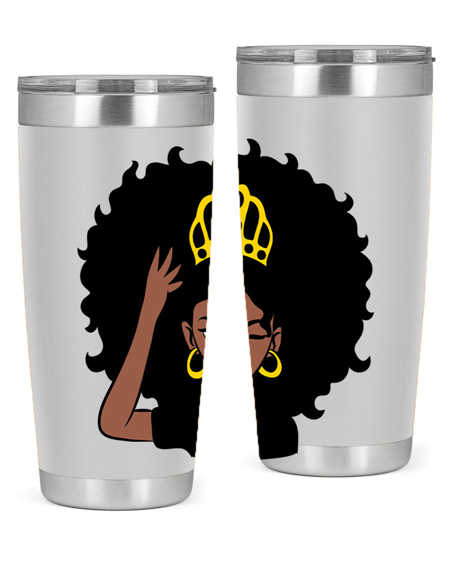 Afro Queen Crown 72# Tumbler showcasing its stylish design and stainless steel construction, perfect for women and girls.