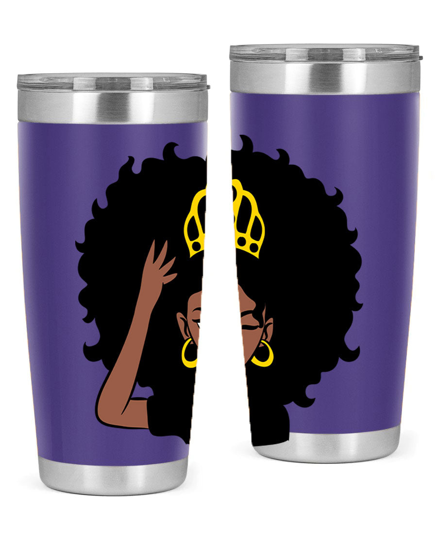 Afro Queen Crown 72# Tumbler showcasing its stylish design and stainless steel construction, perfect for women and girls.