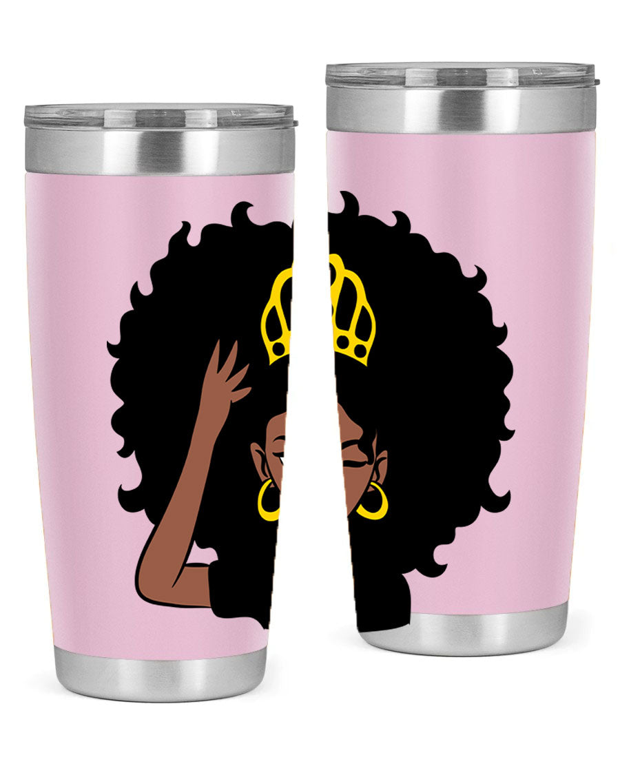 Afro Queen Crown 72# Tumbler showcasing its stylish design and stainless steel construction, perfect for women and girls.