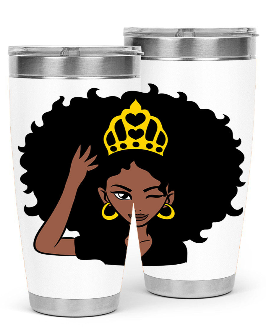 Afro Queen Crown 72# Tumbler showcasing its stylish design and stainless steel construction, perfect for women and girls.