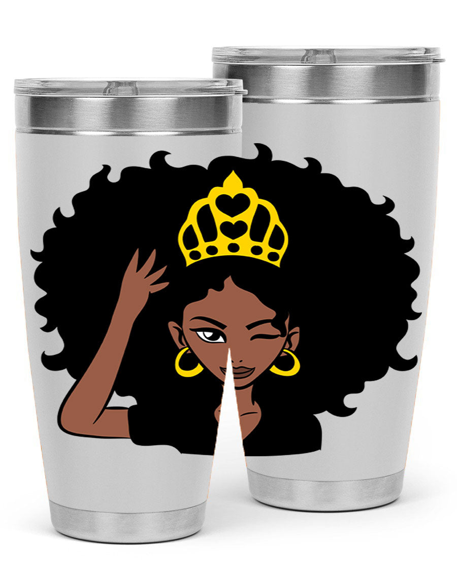 Afro Queen Crown 72# Tumbler showcasing its stylish design and stainless steel construction, perfect for women and girls.