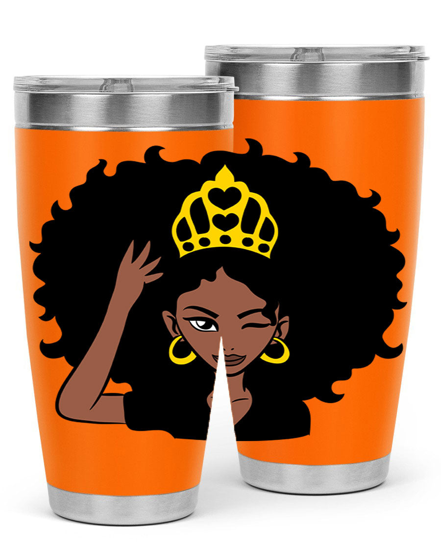 Afro Queen Crown 72# Tumbler showcasing its stylish design and stainless steel construction, perfect for women and girls.
