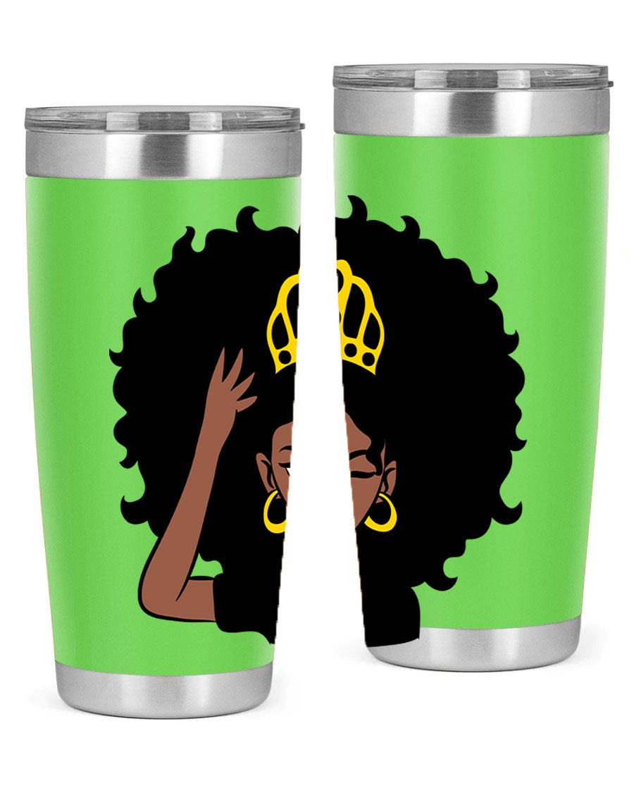 Afro Queen Crown 72# Tumbler showcasing its stylish design and stainless steel construction, perfect for women and girls.