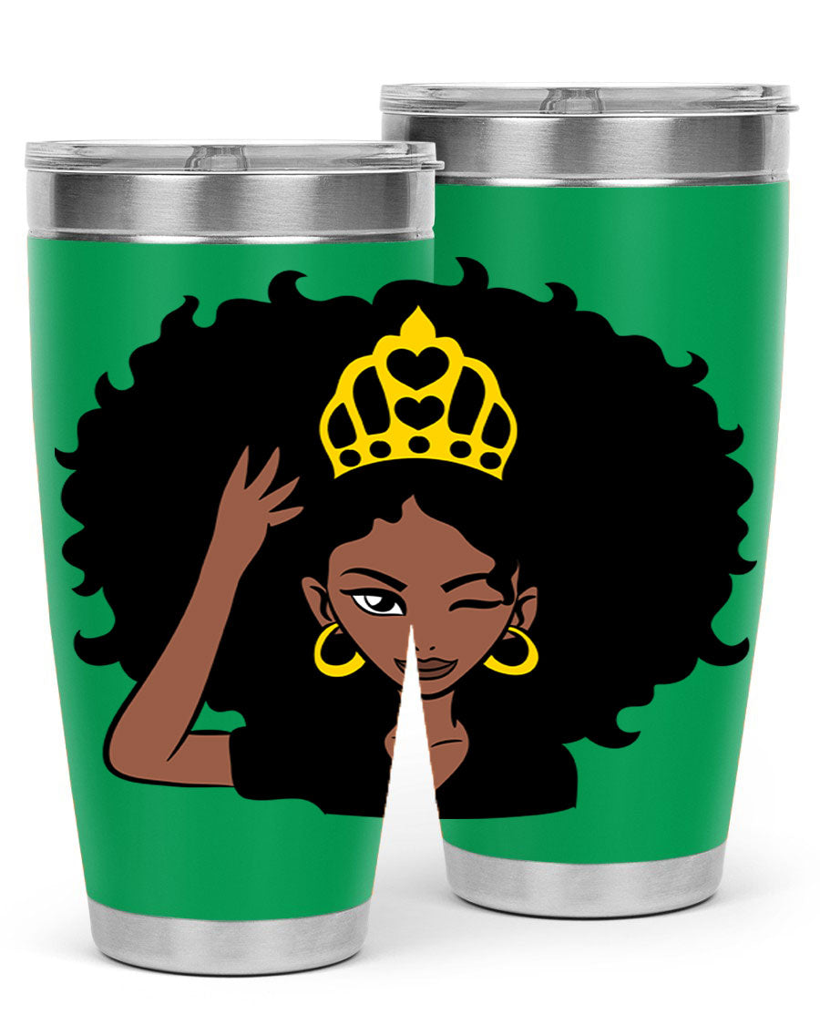 Afro Queen Crown 72# Tumbler showcasing its stylish design and stainless steel construction, perfect for women and girls.