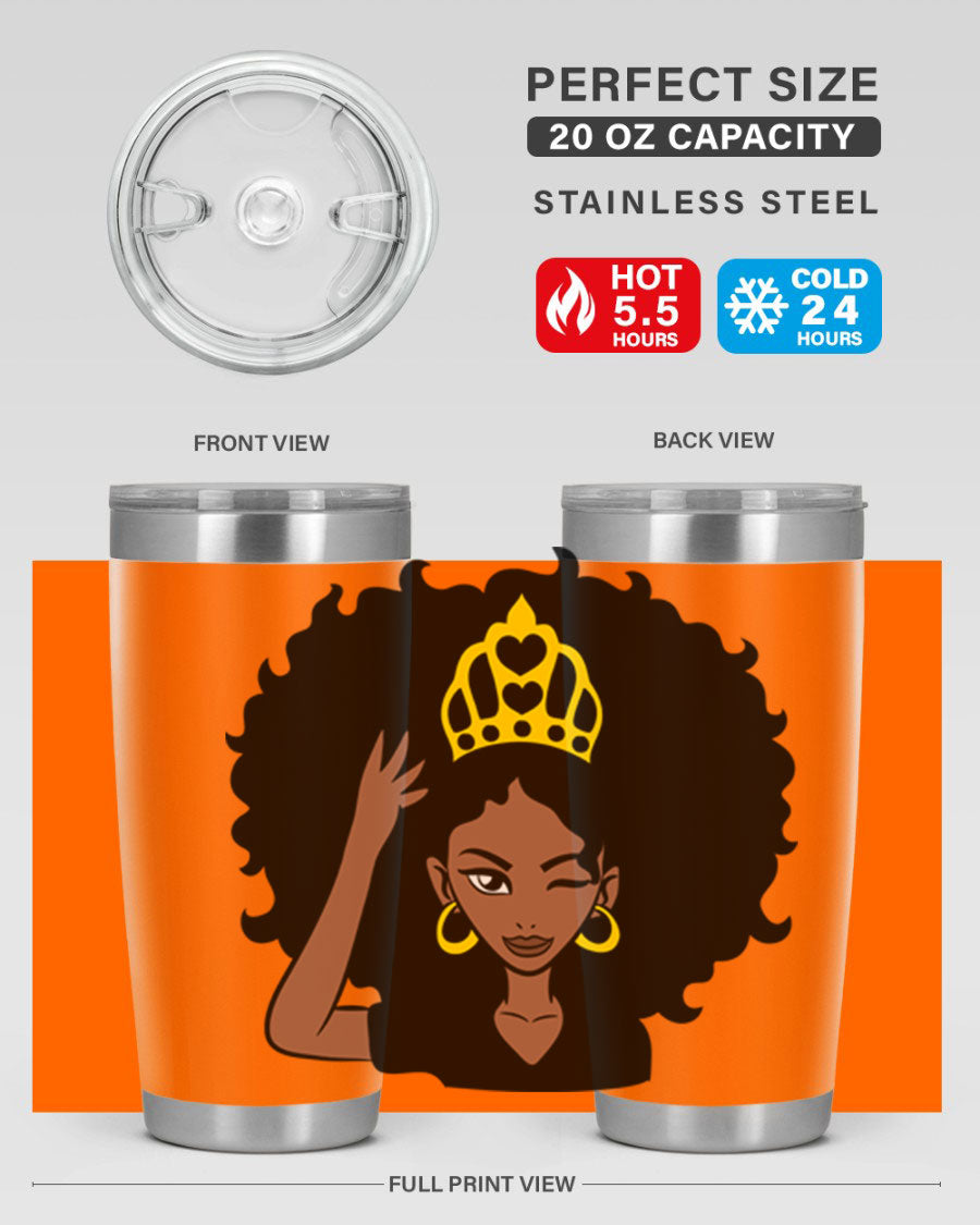 Afro Queen Crown 72# Tumbler showcasing its stylish design and stainless steel construction, perfect for women and girls.