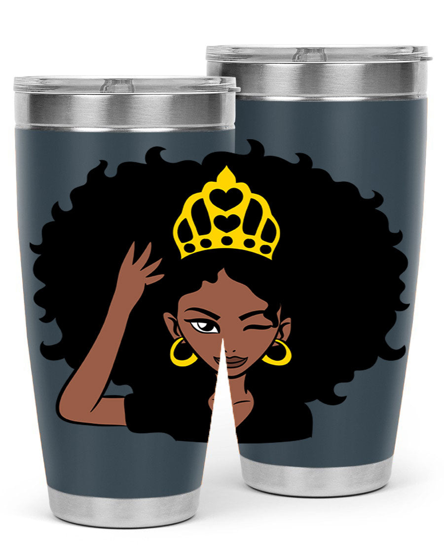 Afro Queen Crown 72# Tumbler showcasing its stylish design and stainless steel construction, perfect for women and girls.
