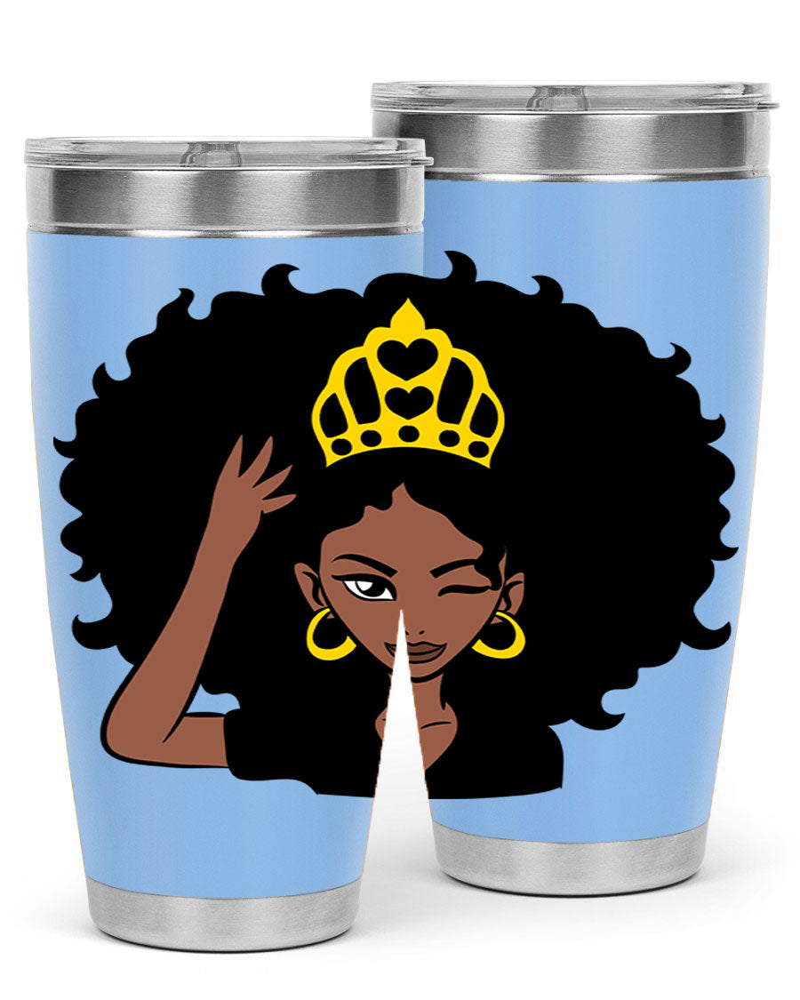 Afro Queen Crown 72# Tumbler showcasing its stylish design and stainless steel construction, perfect for women and girls.
