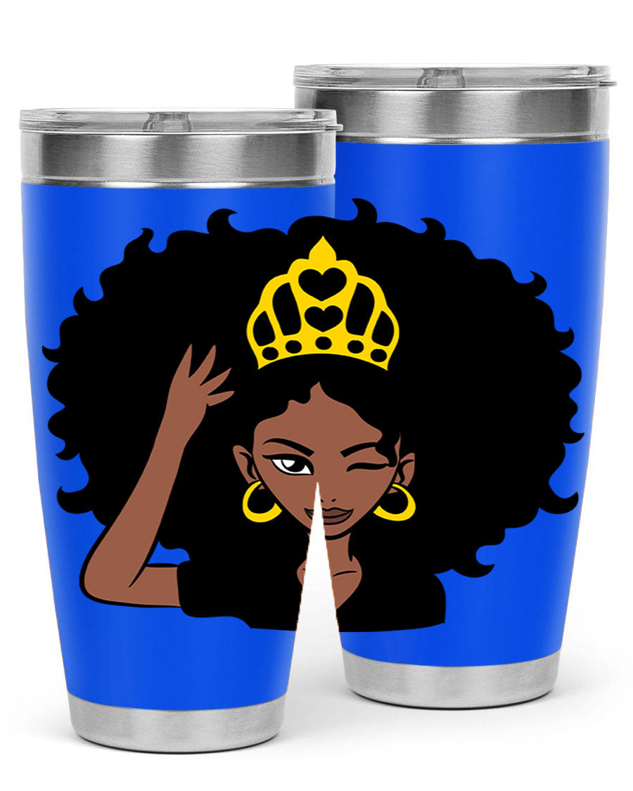 Afro Queen Crown 72# Tumbler showcasing its stylish design and stainless steel construction, perfect for women and girls.