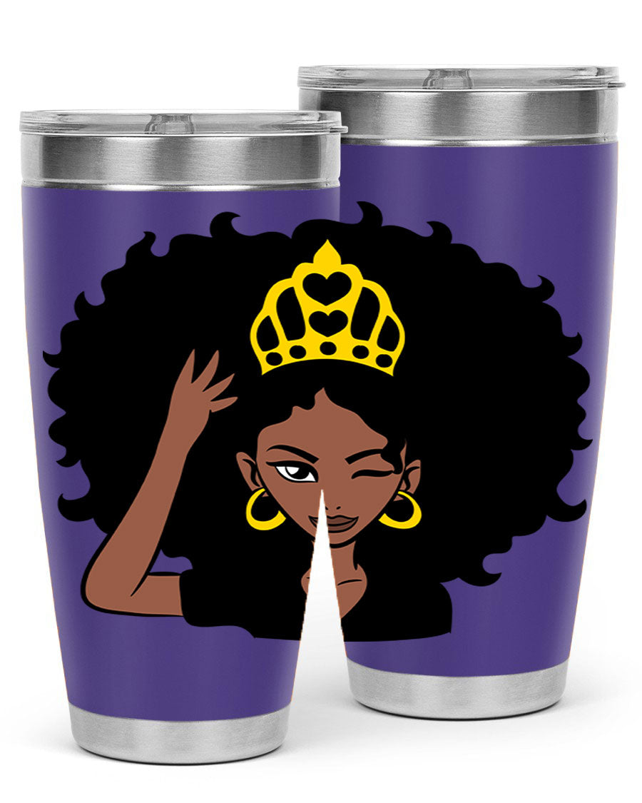 Afro Queen Crown 72# Tumbler showcasing its stylish design and stainless steel construction, perfect for women and girls.