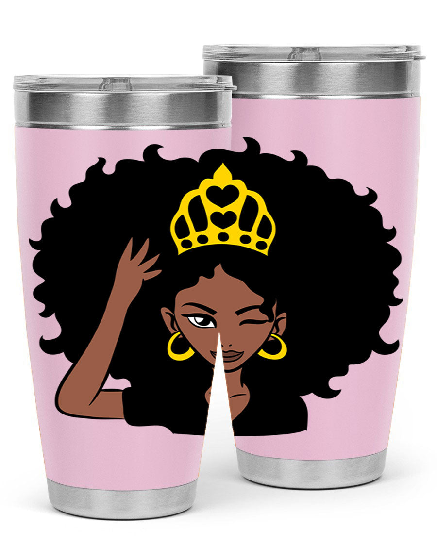 Afro Queen Crown 72# Tumbler showcasing its stylish design and stainless steel construction, perfect for women and girls.