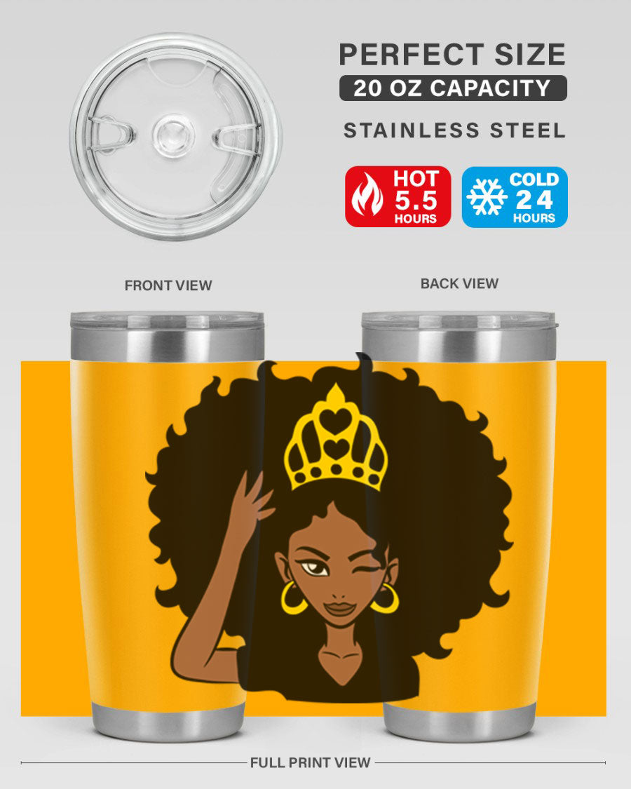 Afro Queen Crown 72# Tumbler showcasing its stylish design and stainless steel construction, perfect for women and girls.