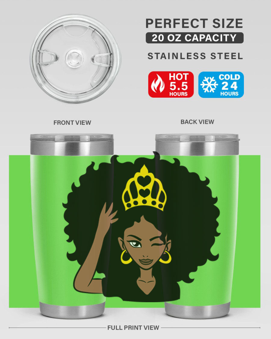 Afro Queen Crown 72# Tumbler showcasing its stylish design and stainless steel construction, perfect for women and girls.
