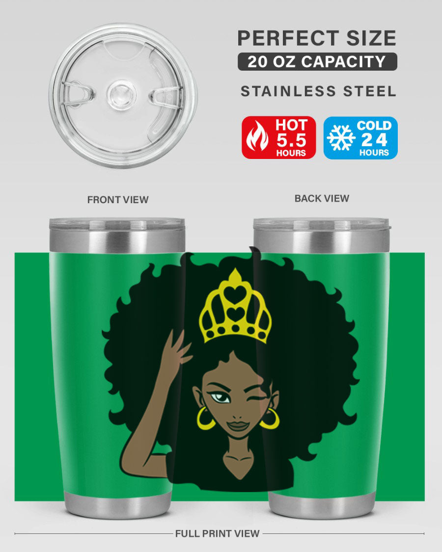 Afro Queen Crown 72# Tumbler showcasing its stylish design and stainless steel construction, perfect for women and girls.